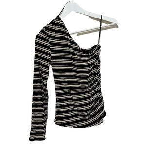 Anthropologie Bishop & Young Striped One Shoulder Top Size S Ruched Metallic